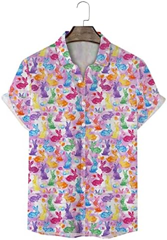 2023 Нова машка летна мода обична личност Велигденско 3Д дигитално печатење зајак печатење со кратки ракави кошула Т t