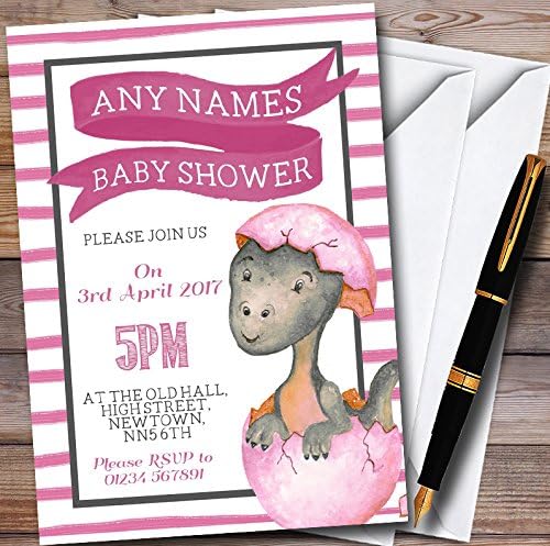 Картичката Зоолошката градина 10 х Девојки Розова Бебе Диносаурус Персоналните Бебе Туш Покани