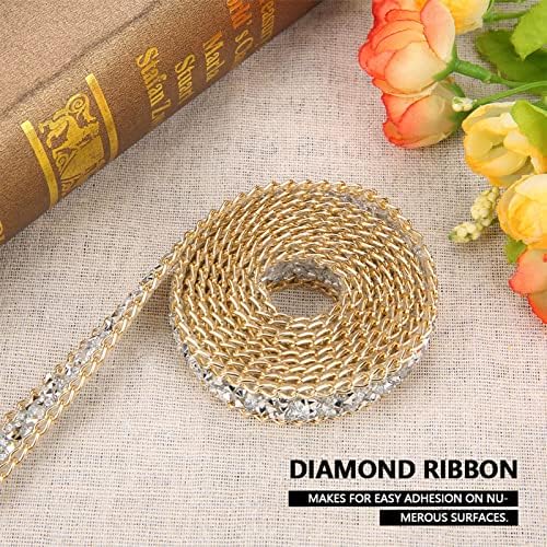 ОКЈХФД 15мм дијамантска лента со лента, 5 јарди дијамантска лента злато ринестон, сребрена обвивка ролна со лента за занаети за шиење DIY