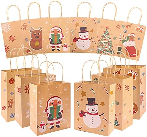 24 парчиња Божиќни Крафт Торби За Подароци, Божиќни Хартиени Кеси На Големо Со Рачка, 6 Стилски Бонбони Добри Торби За Уживање За Украси За