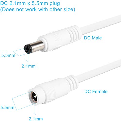 2 пакет DC кабел за продолжување на напојувањето 13.1ft 2.1mm x 5,5 mm компатибилен со адаптер за адаптер 12V DC за CCTV IP камера,
