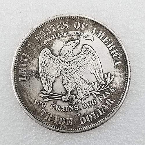 Антички занаети 1885 година Американски месинг сребрен старо сребрен долар монета 0052