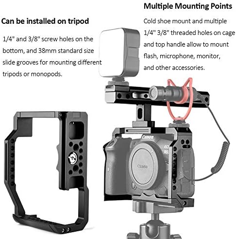 Лесен кафез на камера со аспиратор со горната рачка за канон EOS R6 R5, алуминиумска легура Vlogging Video Film Make Making Camera Stabilizer