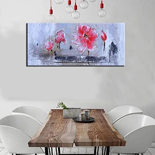 Рачно насликано сликарство со масло од пејзаж на платно - рачно изработена лотос црвена цвеќиња уметнички дела wallидни декор, за дневна соба