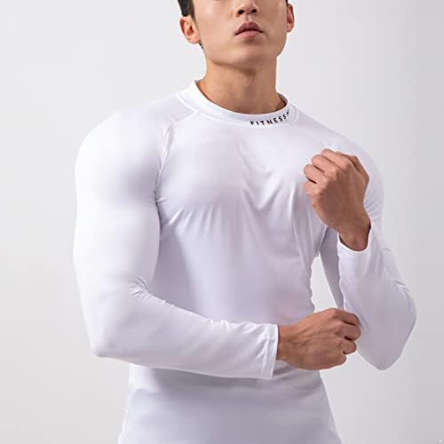 КАЕРМ МАНСКИ UPF 50+ кошули за компресија со долг ракав, суво вклопување спортски салата за кошули со основен слој мускул на врвот