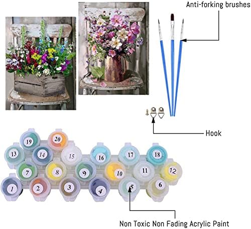 Clendo 2 Pack боја по броеви за возрасни ， Цвеќиња се сликаат по број за возрасни почетник ， DIY акрилна боја на возрасни „Боја на возрасни“