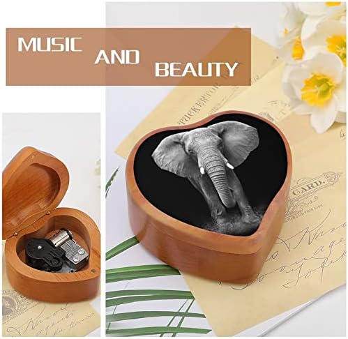 Африка Слоноста дрвена музичка кутија ветровито во облик на срцеви музички кутии случај за роденден на годишнината од в Valentубените