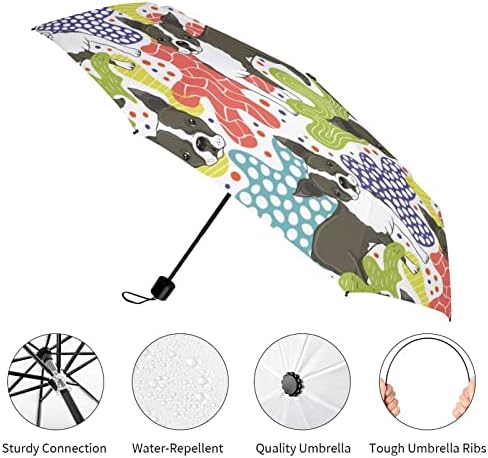 Бостон Териер Куче Патување Чадор Пренослив Ветроупорен Преклопен Чадор За Дожд Автоматско Отворање Затвори