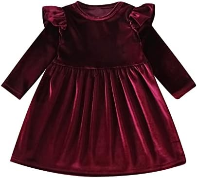 Детето мало девојче со кадифена руфла А-линија фустан гроздобер фустани бебе девојки Ноќта на вештерките Божиќна облека есенска фустан