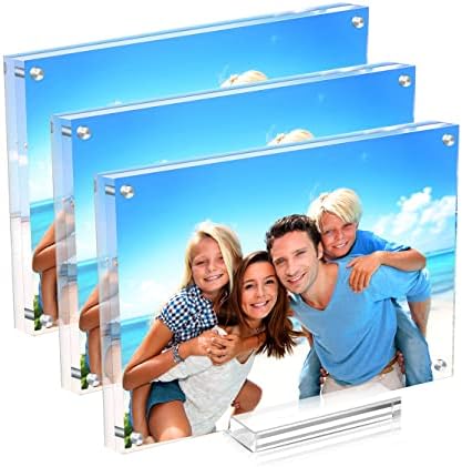 TneltueB 3 пакет акрилна магнетна рамка за слика 8 × 10 двострана чиста фото рамка - безделен приказ Пловечки рамка со штанд за домашни