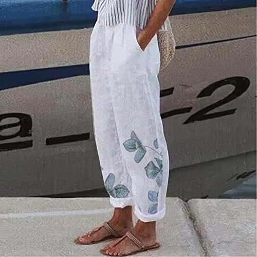 Мекнег Еластична плажа Капри лесна висока издигната фустана Каприс за жени лето лежерна постелнина со џебови со висока половината