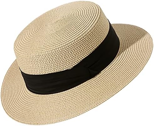 Ланцом Сонце капи за жени широки обликувани слама бејтер капа што може да се преклопи со капа за плажа за лето