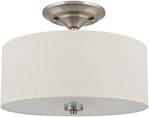 Kira Home Addison 13 2-светло полу-Flush Mount Filing Light со светло светло со бела ткаенина тапан, четкана никел