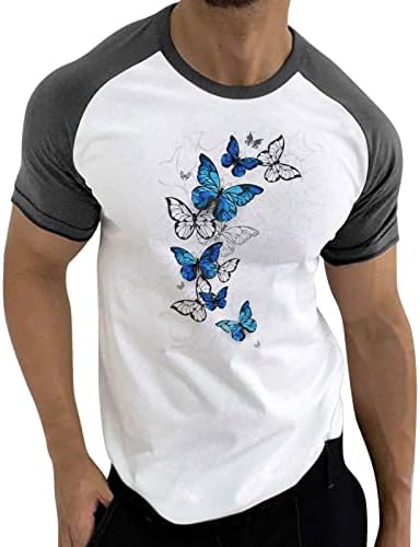 ZDDO летни кратки ракави маички маици, боја блок крпеница печата за печатење во тркалезна врата на врвовите на врвовите на тренингот на тренингот