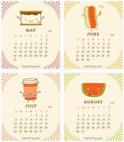 Ноќна хартија за хартија Забавна храна 2020 биро календар, бело