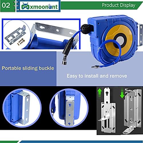 Mxmoonant Повлекува Воздух Црево Ролна, Ѕид Монтирање Со Автоматски Премотување &засилувач; 180° Вртливата, Заградата, Било Која Должина