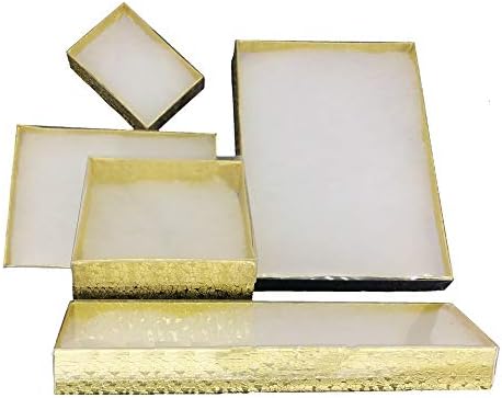 888 Дисплеј-Пакет од 50 Кутии од 7 х 5 х 1 1/4 Златна Фолија Со Проѕирни Врвни Кутии За Накит Исполнети Со Памук