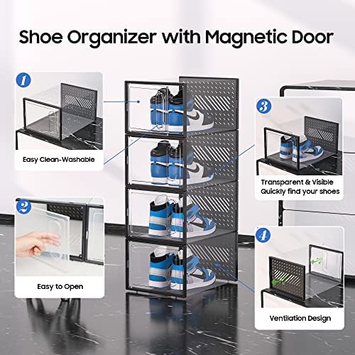 евонлајф Голема Кутија За Складирање Чевли Со Магнетна Врата, 12 Пакувања Проѕирен Пластичен Организатор На Патики за Плакарот, Поврзете
