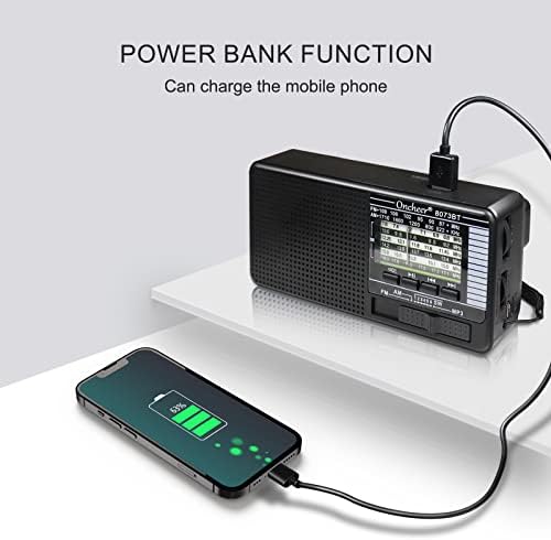 Oncheer Пренослив FM/AM / SW Радио, Вграден Bluetooth Звучник, Напојуван со Батерија на Полнење Со Соларен Панел за Полнење, Светло ЗА ИТНА