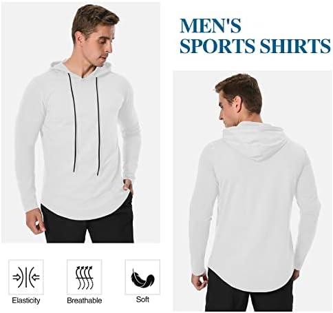 MeetYOOOO вежба со долг ракав кошули за мажи, лесен атлетски трчање со качулка со маички за риболов џемпери