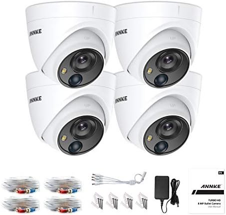 Annke 4PCS 5MP Wired HD-TVI додаток на безбедност со бела аларм за визуелно светло, PIR Senor, IP67 водоотпорен за видео надзор