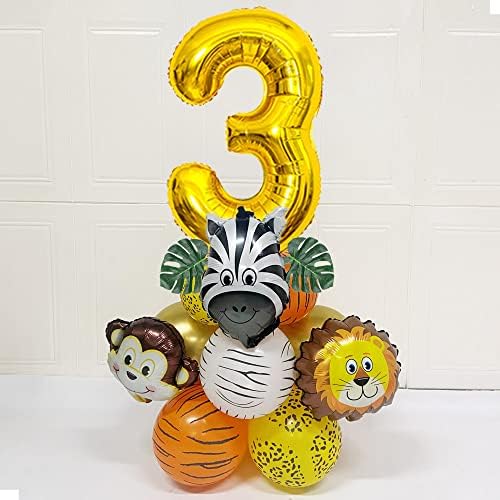 19 парчиња Балони За Животни Во Џунгла Поставете Голем Број 3 Украси За Роденденски Забави Деца Зоолошка Градина За Мајмуни Тематски