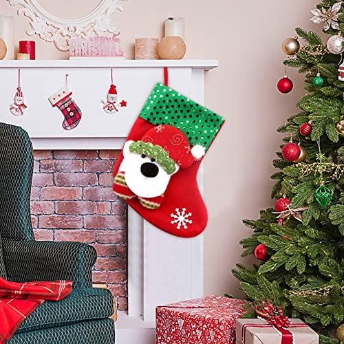 Божиќни торби чорапи за подароци за подароци за бонбони чорапи Декорација Божиќ Мал декорација занаетчиски витраж панел гроздобер