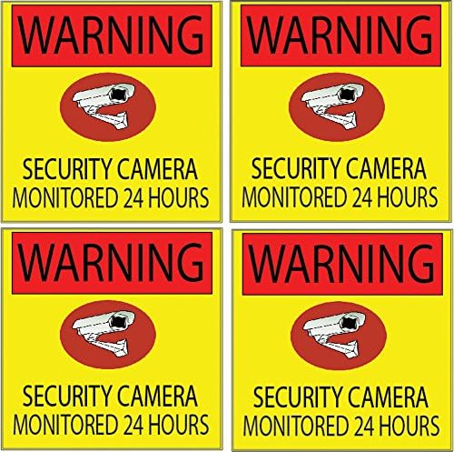 4 пакет предупредување за безбедност на безбедност на видео камера набудувана 24 -часовна налепница за налепници на прозорецот Внатрешна