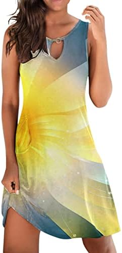 MTSDJSKF Вечерните фустани за жени 2023 година, цветниот принт плус големина без ракави на екипажот на екипажот Loose Sundress жени обичен