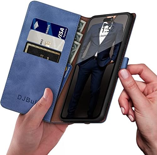 DJBull iPhone 14 Pro 5G 6.1 паричник случај со q rfid блокирање Q Држач За Кредитна Картичка, pu кожа телефон случај Шокпроф Покрие Жените
