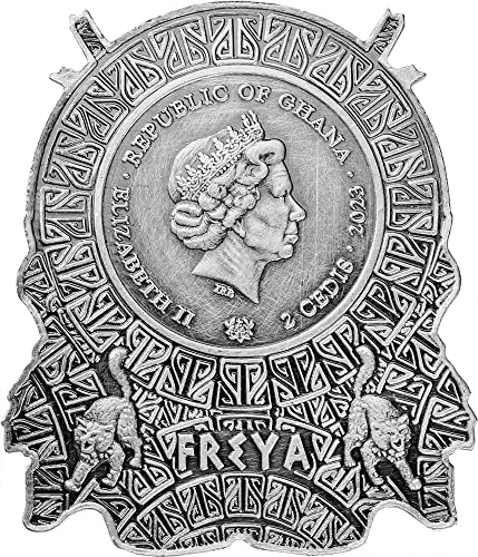 2023 Де Нордиски Богови Гана Пауеркоин Фреја Нордиски Богови Баземетална Монета 2 Цедис Гана 2023 Антички Финиш
