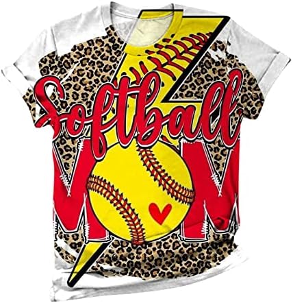 Женски кратки ракави маички бејзбол мама леопард печати врвови лето смешна графичка блуза обични кратки ракави за кратки ракави