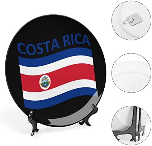 Знаме На Костарика Смешна Коска Кина Декоративна Плоча Тркалезни Керамички Плочи Занает Со Штанд За Прикажување За Декорација