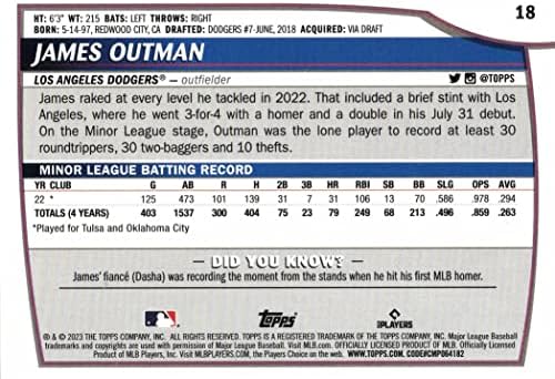 2023 Топс Бејзбол Во Големата Лига 18 Џејмс Оутман Дебитант Картичка Затајувачи