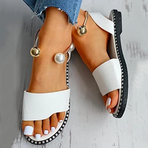 2023 Новоандани за женски глужд бисер прстен каузални чевли дами летни кружни пети се лизгаат на чевли за слајд на плажа