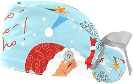 2 ПЦС медицинска сестра капачиња жени долга коса, смешен Божиќен еиндер Дедо Мраз прилагодливо работно капаче