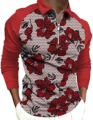 Вокачи 2022 Поло кошули за мажи, поштенски врат со долг ракав, цветни пол -точки крпеници за голф врвови, случајна дизајнерска кошула
