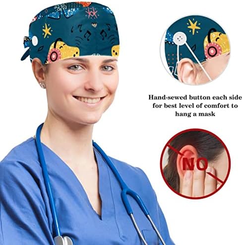 Муоум операција капа буфан капа работно капаче со копчиња и лак за коса за жени, долга коса, диносаурус скејтборд сина