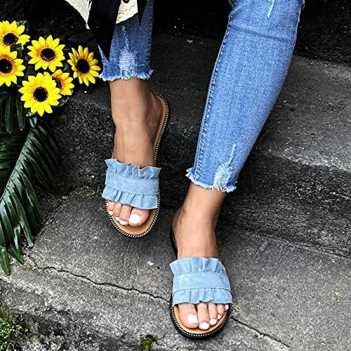 Женски чевли папучи римско лето за надворешни сандали рамни сандали сандали дами удобност се лизгаат на сандали за жени облечени