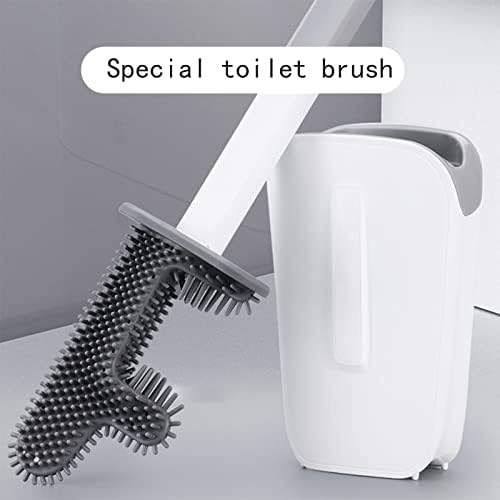 B59SR0 Силиконска тоалетна четка со држач Флексибилна четка за тоалетни садови со глава за чистење под кора за компактен wallид на