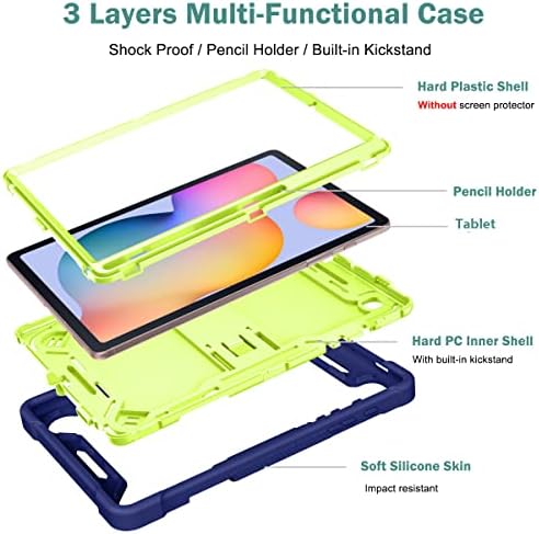 Вакареј За Samsung Galaxy Tab S6 Lite Случај За Деца, За Samsung Tab S6 Lite Случај 2022 10,4 Инчи Со Држач За Пенкало S, Сино+Зелено