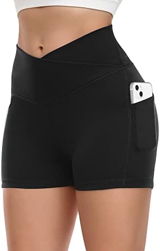 Shortsилја женски ребрести крстовички тренинзи со шорцеви за кревање на задниот дел од џебови со џебови со високи половини со вајкерски