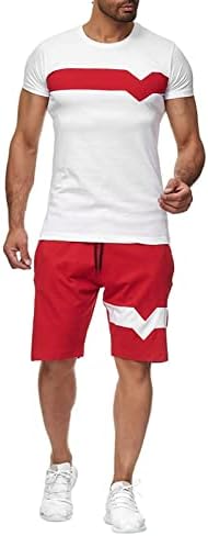 Машки летни спортови костуми за обични блокови во боја на кратки ракави и шорцеви поставени лесни опуштени вклопуваат на отворено