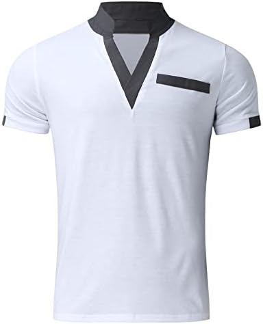 Машка летна цврста маица спојка стојат јака v вратот кратки ракави врвови маица