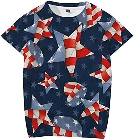 Летни мажи кошули Машки северноамерикански ден за независност 3Д кратки ракави за кратки ракави лабава екипаж маица голема t