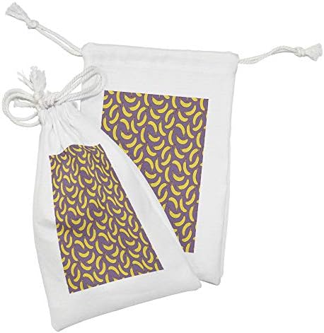 Амбесон Виолетова Ткаенина Торбичка Комплет од 2, Рачно Нацртани Повторени Цртани Мотиви Од Свежо Овошје Од Банана На Обична