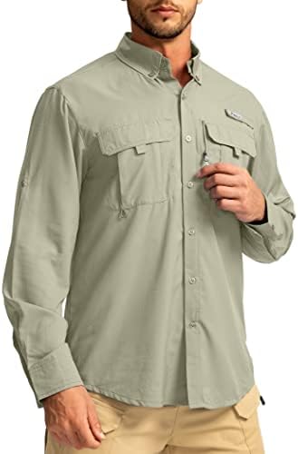 Машки за заштита на сонцето риболов кошули со долги ракави за патување со маици за мажи upf50+ копче надолу кошули со џебови од патент