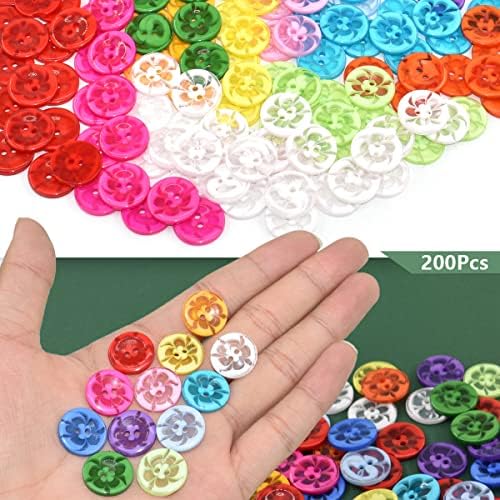 Копчиња за шиење од 16мм 200 парчиња мешана цветна форма 2 дупки копчиња за смола за DIY занаетчиски материјали рачно изработени