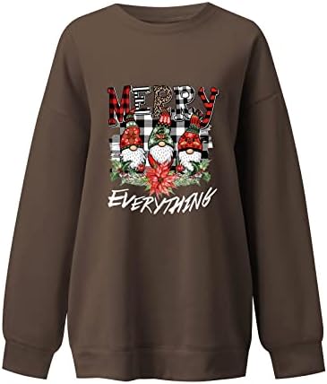 Нархбг Среќен Божиќна маичка за жени Божиќни карирани дрво печатени кошули преголеми екипаж за празници за празници за лекување на лекови