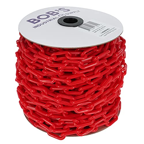Врски со црвен пластичен ланец на Bisupply - 125ft x 2in Пластичен ланец за бариери за безбедност контрола на толпата или пластични